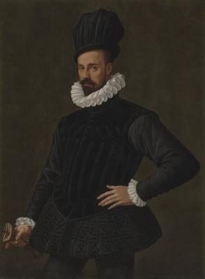 Portrait of a Gentleman, Three-Quarter-Length, in a Black Doublet and Hose and a Tozzo, Holding Gloves in His Right Hand
