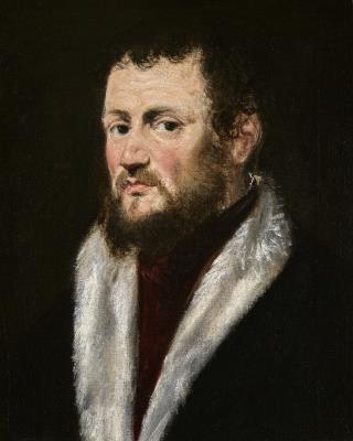 Portrait of a man, bust-length, in a fur lined coat