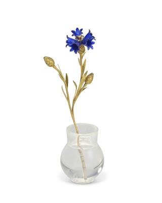 A Jeweled, Enamel, Gold and Rock Crystal Study of a Cornflower