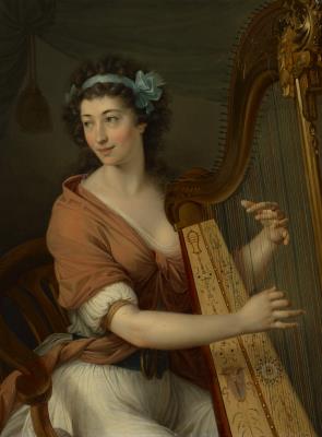 Portrait of a Lady, Possibly Marchesa Giuseppa Caccia Piatti, Three-Quarter Length, Seated Playing the Harp