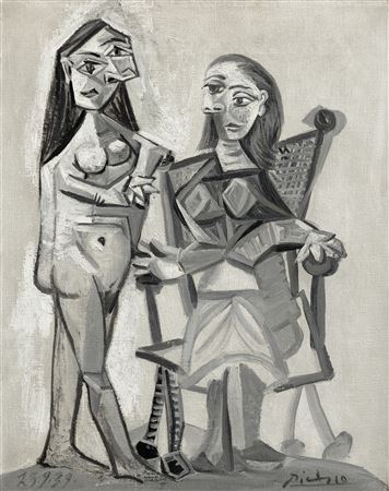 Nude standing and seated women