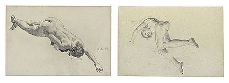 Reclining female Nude, seen from above (recto), Reclining female Nude seen from the Front (verso)