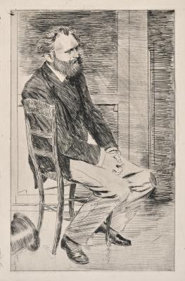 Manet assis, tourné à droit