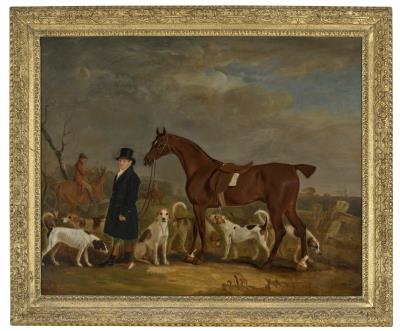 Henry Combe Compton (1789-1855) leading a bay hunter, with hounds