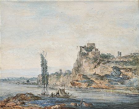 Fortified castle on a rocky promontory at the foot of a river