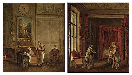 An artist presents a portrait to Madame Geoffrin; Madame Geoffrin's luncheon (2)