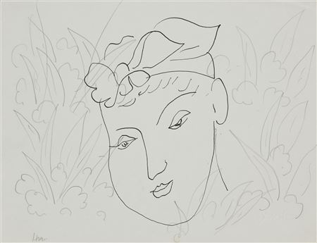 Tête de fille et feuillage