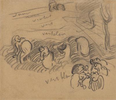 Pea Harvesters (recto); Sketch of a Landscape (verso) - Image 1 of 3