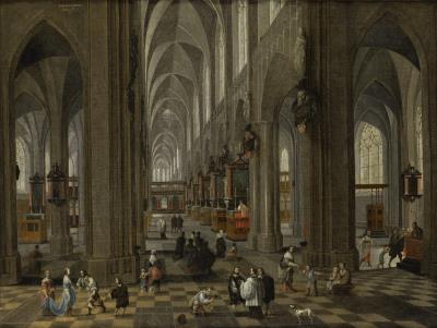 Interior of Antwerp Cathedral with a Mass and the Distribution of Bread