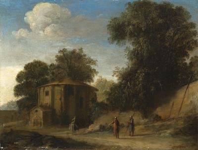Paysage au tholos, des paysans au premier plan   (Landscape with a tholos, peasants in the foreground)