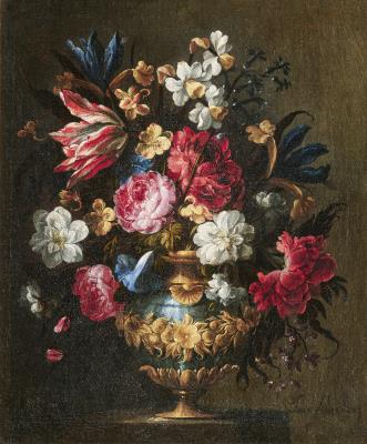 Nature morte au vase de fleurs sur un entablement   (Still Life with a Vase of Flowers on a Ledge)