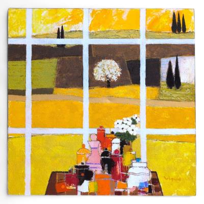 Window on serene landscape