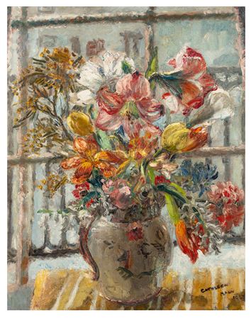 Still life of flowers by the window
