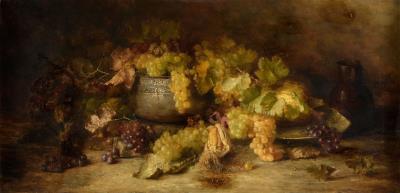 Fruit still life with grapes and pumpkin by Molly Cramer - Auction record, sale price, and art valuation. Compare with similar artists and explore comparable artworks.