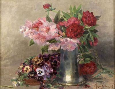 Still life with flowers by Magda Kroner - Auction record, sale price, and art valuation. Compare with similar artists and explore comparable artworks.