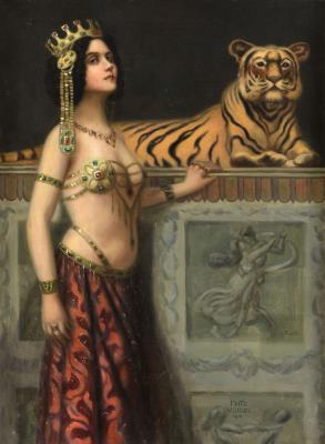 Odalisque with tiger by Fritz Voirol - Auction record, sale price, and art valuation. Compare with similar artists and explore comparable artworks.
