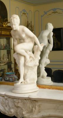 Young bather with tree trunk