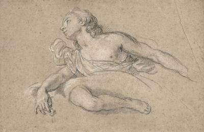 Bust of an angel with bare breast and leg study