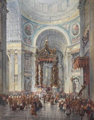 A Procession in the St. Peter's Basilica, Rome by Thomas Greenhalgh - Auction record, sale price, and art valuation. Compare with similar artists and explore comparable artworks.
