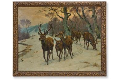 A Herd of Deer in a Winter Landscape
