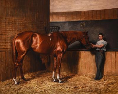 AVONTES, A BAY STALLION WITH A GROOM IN A STABLE by Charles Augustus Henry Lutyens - Auction record, sale price, and art valuation. Compare with similar artists and explore comparable artworks.