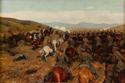 Prince Alexander I Battenberg during the Battle of Slivnitsa by Antoni Piotrowski - Auction record, sale price, and art valuation. Compare with similar artists and explore comparable artworks.