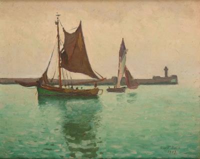 Sailboats in the harbor (probably Le Havre)