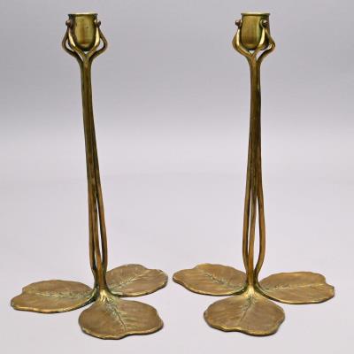 Pair of Jugendstil Gilt-Brass Candlesticks