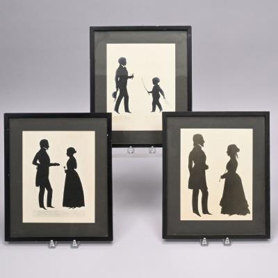 Three American Identified Pairs of Cut Paper Silhouettes, 1839-1849