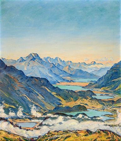 View of the Engadine lake district in the direction of Maloja by Louis Durr - Auction record, sale price, and art valuation. Compare with similar artists and explore comparable artworks.