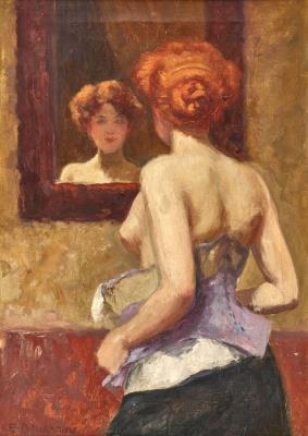 In front of the mirror