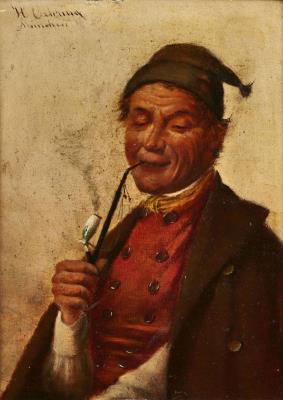 Man smoking a pipe with pointed cap by Hedwig Oehring - Auction record, sale price, and art valuation. Compare with similar artists and explore comparable artworks.
