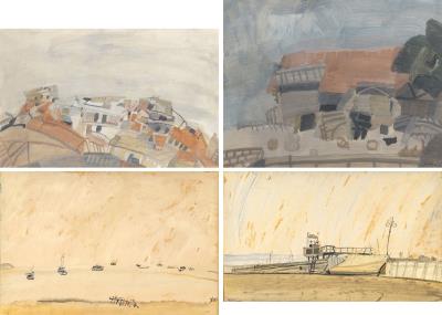 Seashore, Boats, Promentaires; Seaside View; House with a Red Roof; Village Scene (4)