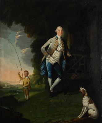 Sir William Wentworth and his Son, on a Riverbank, with their Dog