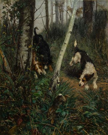 Three Hounds after a Rabbit