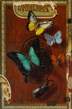 Trompe-l'oeil of Butterflies and a Beetle on a Cigar Box