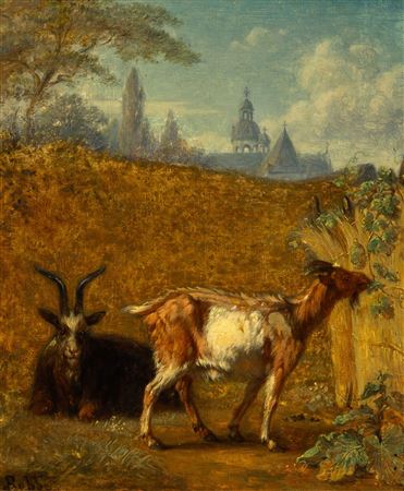 Two Goats in an Enclosure