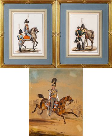 Two fine watercolors of military costume, likely Dutch