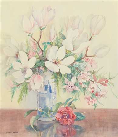 Flowers in a Blue & White Vase