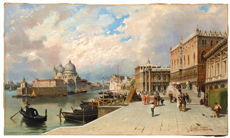 Venice, a view of Riva degli Schiavoni with the Doge’s Palace, the Piazzetta and Santa Maria della Salute in the background