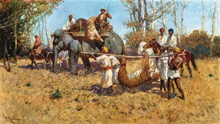 A tiger hunt by Franz Alexeevich Roubaud - Auction record, sale price, and art valuation. Compare with similar artists and explore comparable artworks.