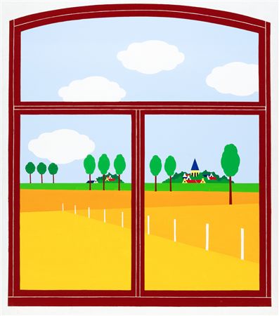 Landscape with cornfield in window