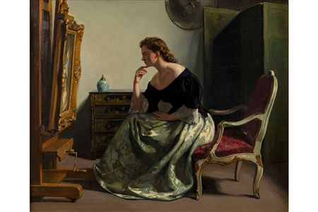 Woman looking at her portrait by Paul Wante - Auction record, sale price, and art valuation. Compare with similar artists and explore comparable artworks.