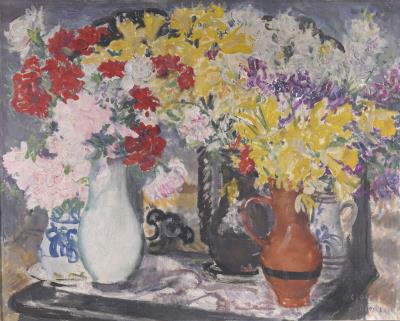 Still life with bouquets of flowers