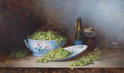 Still life with grapes and champagne