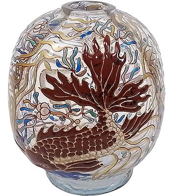 Koi Fish & Seaweed Art Glass Vase