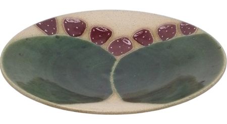 Prickly Pear Cactus Pottery Footed Bowl