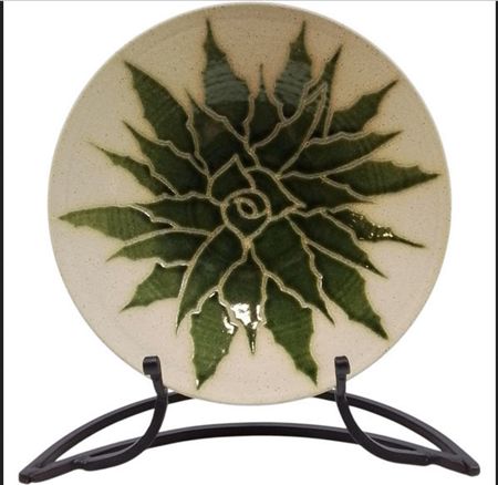 Prickly Pear Cactus Pottery Footed Bowl with stand