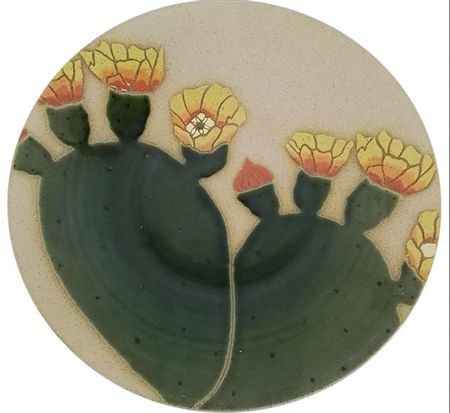 Prickly Pear Cactus Pottery Footed Bowl