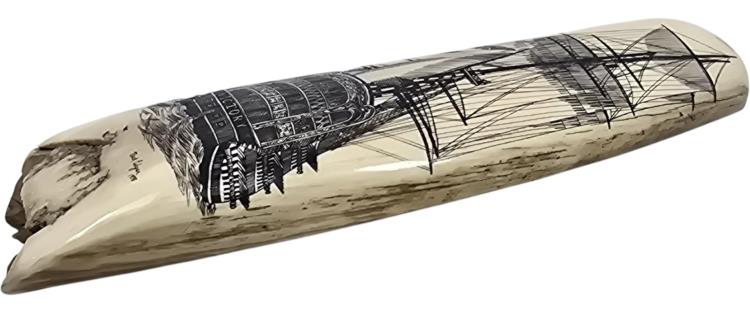 Hms Victory Ship Scrimshaw Fossilized Whale Tooth